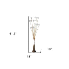 62" yellow novelty floor lamp with 16 LED bulbs, featuring a sleek design and white globes on slender stems.