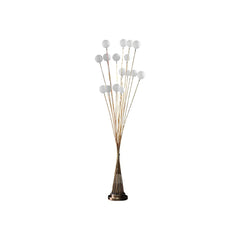 62" yellow floor lamp with 16 LED bulbs, featuring a modern design with white globe shades and a sleek base.