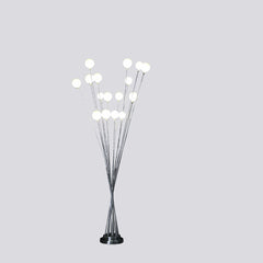 62" Silver 16 LED Novelty Floor Lamp with White globes and a sleek, modern design, featuring multiple light stems.
