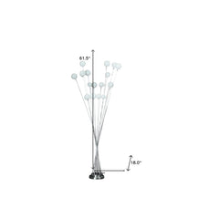62" Silver 16 LED Novelty Floor Lamp with white globes on slender metal stems, modern design with a sleek base.
