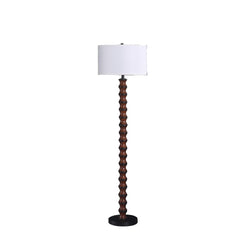 61" brown and white resin floor lamp featuring a textured brown base and a white fabric drum shade. Ideal for modern decor.
