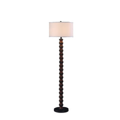 61" brown and white resin floor lamp with a textured base and a white fabric drum shade. Elegant and modern design.