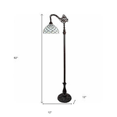 62" brown and white metal floor lamp with a decorative white glass bowl shade and a floral base design.