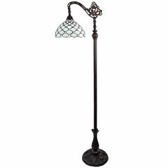 62" brown and white metal floor lamp featuring a decorative white glass bowl shade and ornate base design.