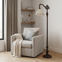 62" Brown Traditional Shaped Floor Lamp With White Stained Glass Bowl Shade