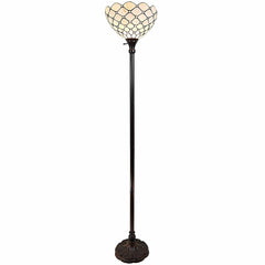 62" brown and white floor lamp featuring a white glass bowl shade and an ornate base design. Ideal for stylish lighting.