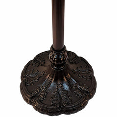 Detailed view of the ornate base of the 62" Brown and White Floor Lamp by Wellnesslifeclub74, featuring intricate designs.