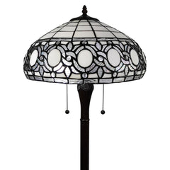 63" Brown Two Light Traditional Shaped Floor Lamp With White Stained Glass Bowl Shade