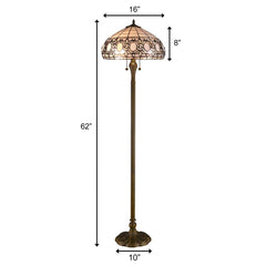 63" Brown Two Light Traditional Shaped Floor Lamp With White Stained Glass Bowl Shade
