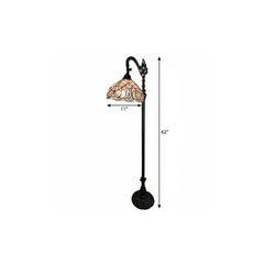 62" brown and white floor lamp featuring a decorative white glass bowl shade and an elegant curved design.