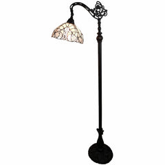 62" brown and white floor lamp featuring a decorative white glass bowl shade and an ornate metal base.