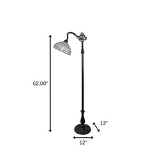 62" Brown And White Torchiere Floor Lamp With White Peacock Feather Glass Dome Shade