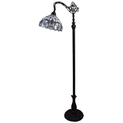62" Brown And White Torchiere Floor Lamp With White Flowers Glass Dome Shade