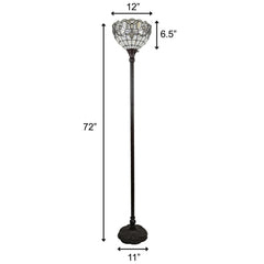 72" Brown And White Torchiere Floor Lamp With White Flowers Glass Dome Shade