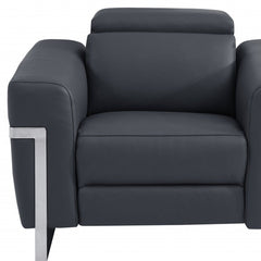 41" Dark Gray Italian Leather Power Recliner Chair featuring a sleek design with a modern metal frame and plush seating.