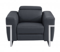 41" Dark Gray Italian Leather Power Recliner Chair with sleek design and modern metal accents. Comfortable and stylish seatin