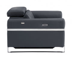 41" Dark Gray Italian Leather Power Recliner Chair with sleek design, chrome accents, and side control panel for reclining.