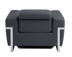 41" Dark Gray Italian Leather Power Recliner Chair with sleek design and metal accents, featuring a plush seat and backrest.