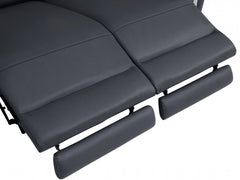Dark gray Italian leather power recliner chair with sleek design, featuring adjustable footrests and plush seating.