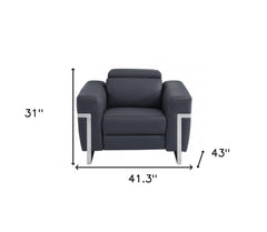 41" Dark Gray Italian Leather Power Recliner Chair with modern design, featuring sleek metal legs and plush cushioning.