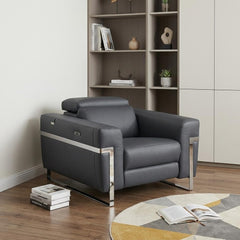 41" Dark Gray Italian Leather Power Recliner Chair featuring a sleek design with chrome accents and a modern aesthetic.