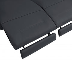 Dark gray Italian leather power recliner chair with smooth reclining mechanism and padded armrests for comfort.