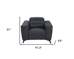 41" Dark Gray Italian Leather Power Recliner Chair with modern design, plush cushions, and sleek legs. Dimensions: 41.3" W x 