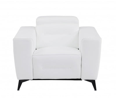 White Italian leather power recliner chair featuring black legs.