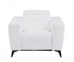 41" White Italian Leather Power Recliner Chair with a sleek design and modern black legs, offering comfort and style.