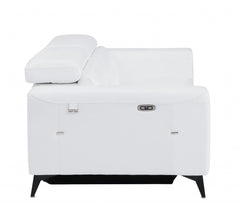 41" White Italian Leather Power Recliner Chair with sleek design and modern black legs, showcasing a side view.