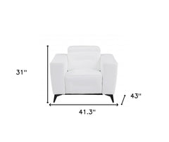 41" White Italian Leather Power Recliner Chair with modern design, featuring sleek lines and adjustable reclining function.