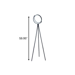 60" Black LED Tripod Floor Lamp with a circular black metal shade and three slender legs for a modern look.