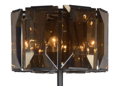 68" Dark Bronze Floor Lamp featuring an amber solid color beveled glass drum shade with geometric design and visible light bu