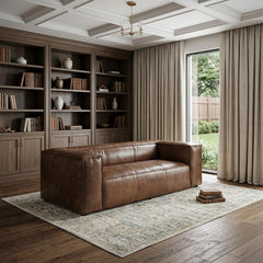98" Brown Top Grain Leather Sofa With Black Legs