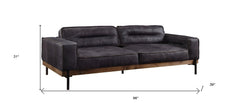 96" Ebony Top Grain Leather Sofa with black legs, featuring a modern design and plush cushions for comfort. Dimensions: 96" x