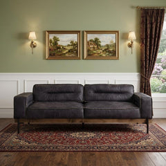96" Ebony Top Grain Leather Sofa With Black Legs