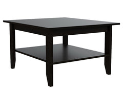 22" Brown and Black Open Shelving Bar Cart and Coffee Table with a square design and lower shelf for storage.