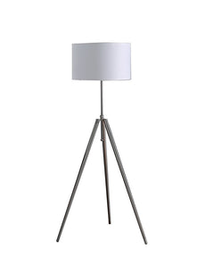 64" Silver Adjustable Tripod Floor Lamp with a white fabric shade and sleek metallic legs, perfect for modern decor.