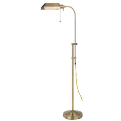 57" Brass Adjustable Traditional Floor Lamp with Bronze Square Shade, featuring a sleek design and pull chain for easy operat