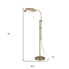 57" Brass Adjustable Traditional Floor Lamp with Bronze Square Shade, featuring a sleek design and sturdy base.