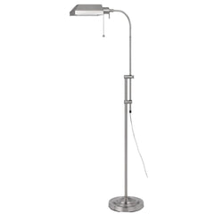 57" Nickel Adjustable Traditional Shaped Floor Lamp with a square nickel shade and a pull chain for easy operation.