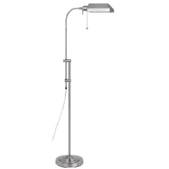 57" Nickel Adjustable Traditional Shaped Floor Lamp with a square nickel shade and a pull chain for easy operation.