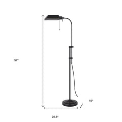 57" bronze metal adjustable floor lamp with a square shade, featuring a sturdy base and pull chain for easy operation.