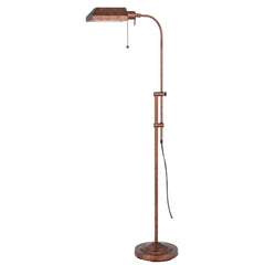 57" rusted adjustable floor lamp with a traditional design and square rust shade, featuring a pull chain and sturdy base.