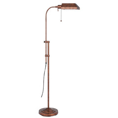57" rusted adjustable floor lamp with a traditional shape and rust square shade, featuring a pull chain and sturdy base.