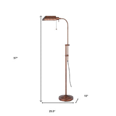 57" rusted adjustable floor lamp with a traditional shape and rust square shade, featuring a sturdy base and pull chain.