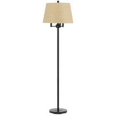62" bronze four light floor lamp with a beige fabric square shade, featuring a sleek design and sturdy base.