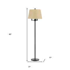 62" Bronze Four Light Floor Lamp with a beige fabric square shade, featuring a sleek design and sturdy base.