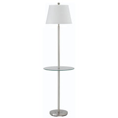 60" Nickel Metal Tray Table Floor Lamp With White Fabric Square Shade
