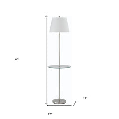 60" Nickel Metal Tray Table Floor Lamp With White Fabric Square Shade